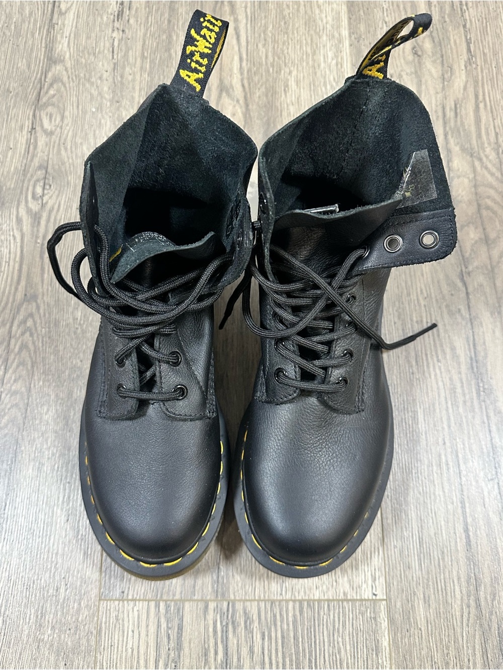Dr. Martens Black Leather Lace-Up Boots with Yellow Stitching